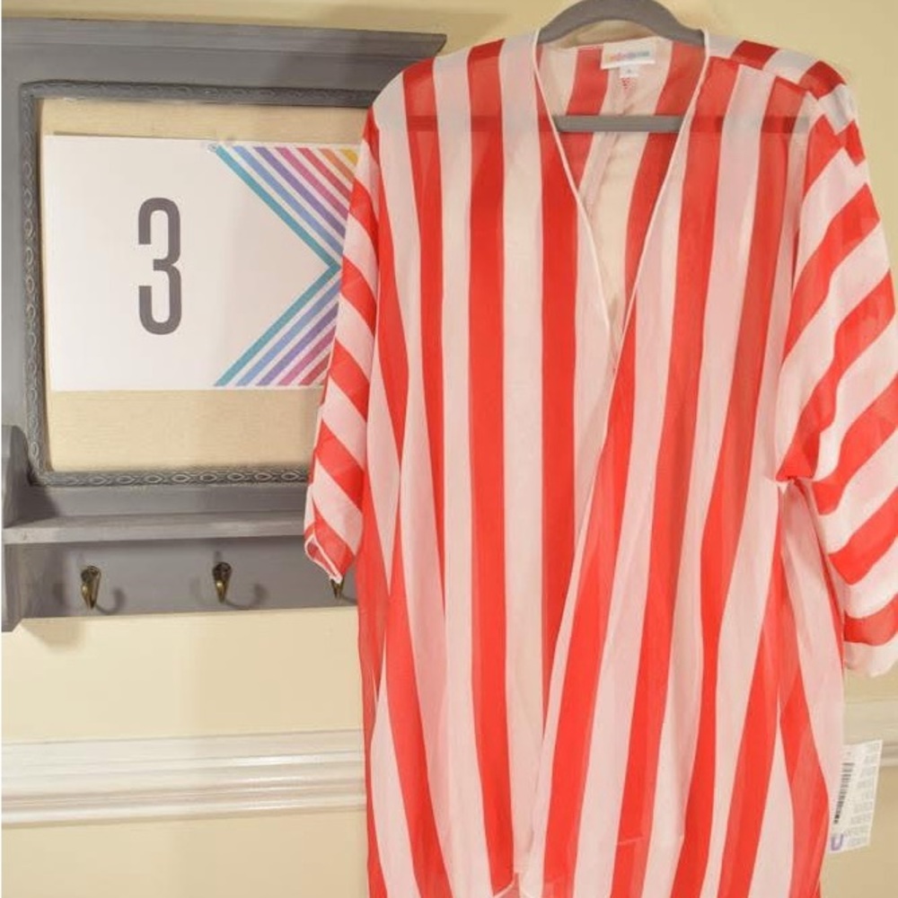 LuLaRoe Kids Bianka Red and White Striped Kimono